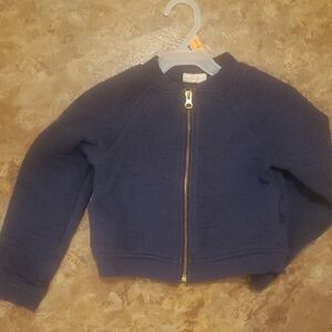 Navy Blue Quilted Jacket with Gold Zipper